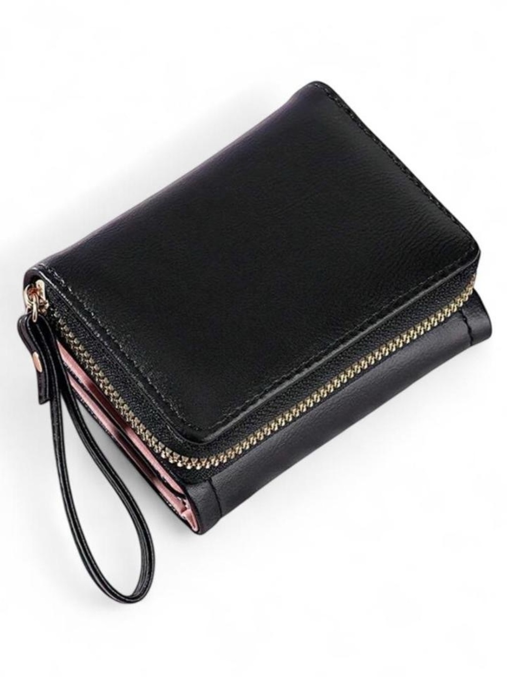 SHEIN Black Zip-Around Women's Wallet with Pink Trim
